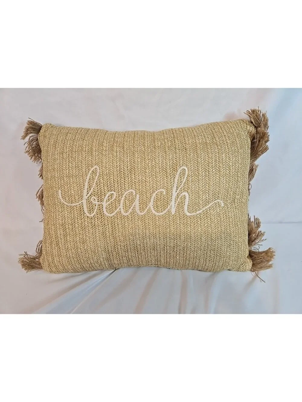 Millihome Decorative Beach Emroidered Faux Seagrass Pillow